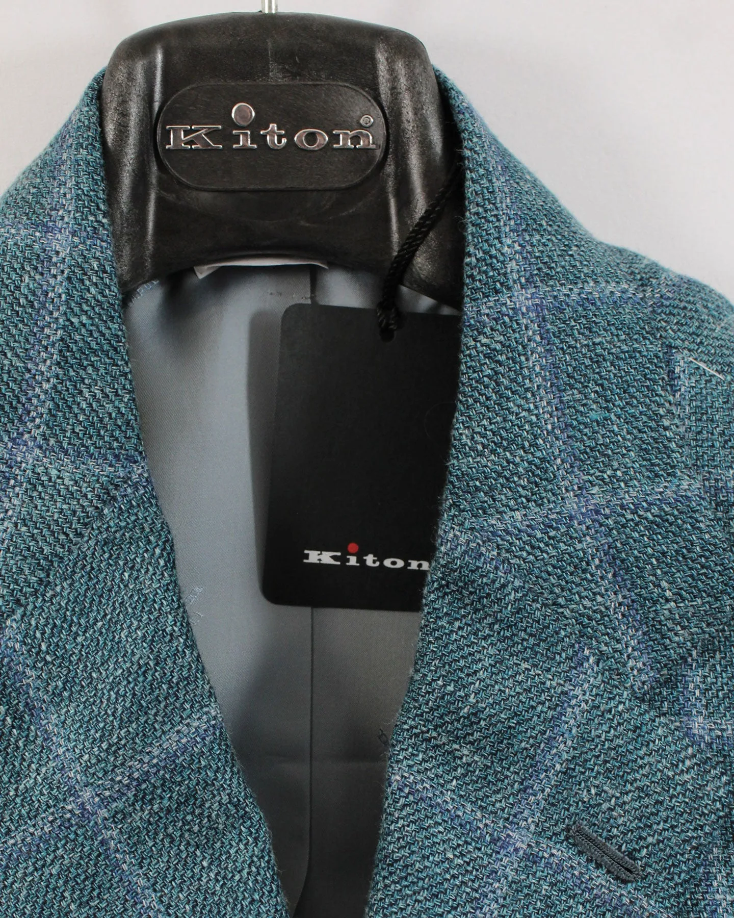 Kiton Sport Coat EU 54 / US 42 Cashmere Linen Silk Teal Blue Windowpane