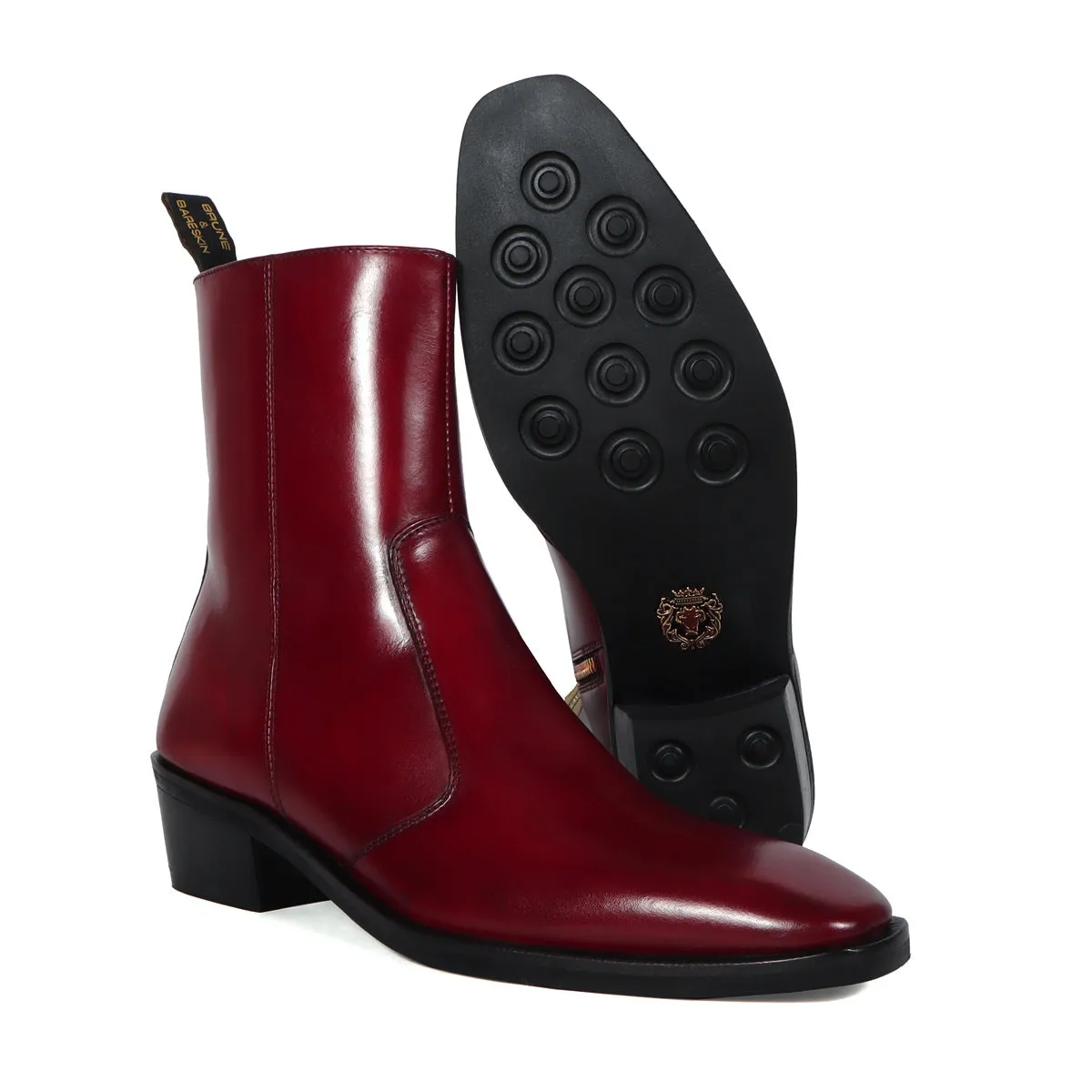 Light Wight Cuban Chelsea Boot In Wine Genuine Leather with Zip Closure