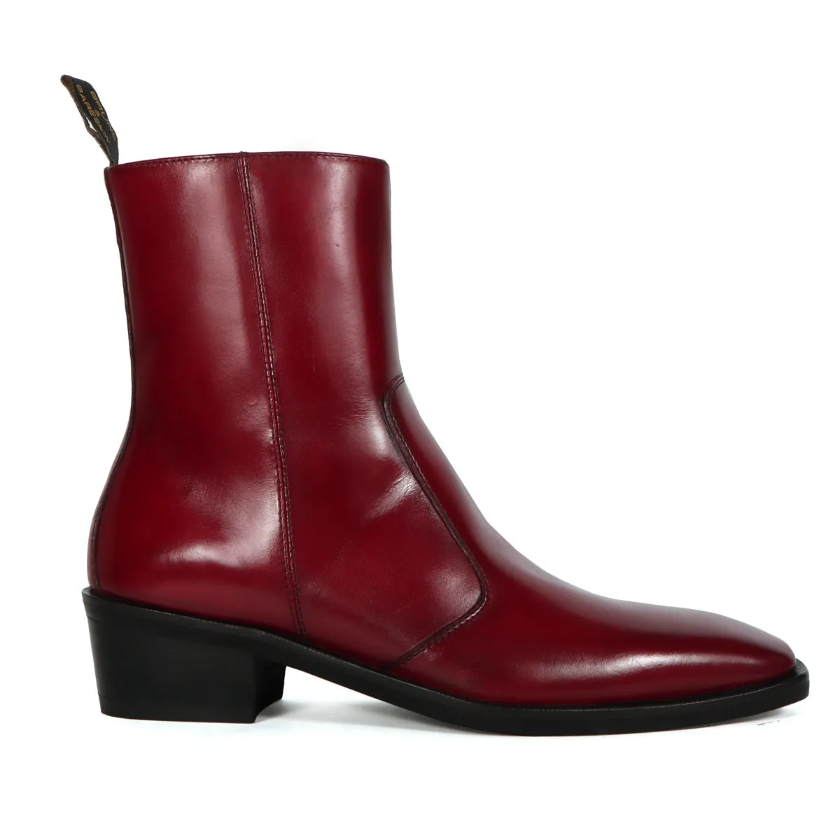 Light Wight Cuban Chelsea Boot In Wine Genuine Leather with Zip Closure