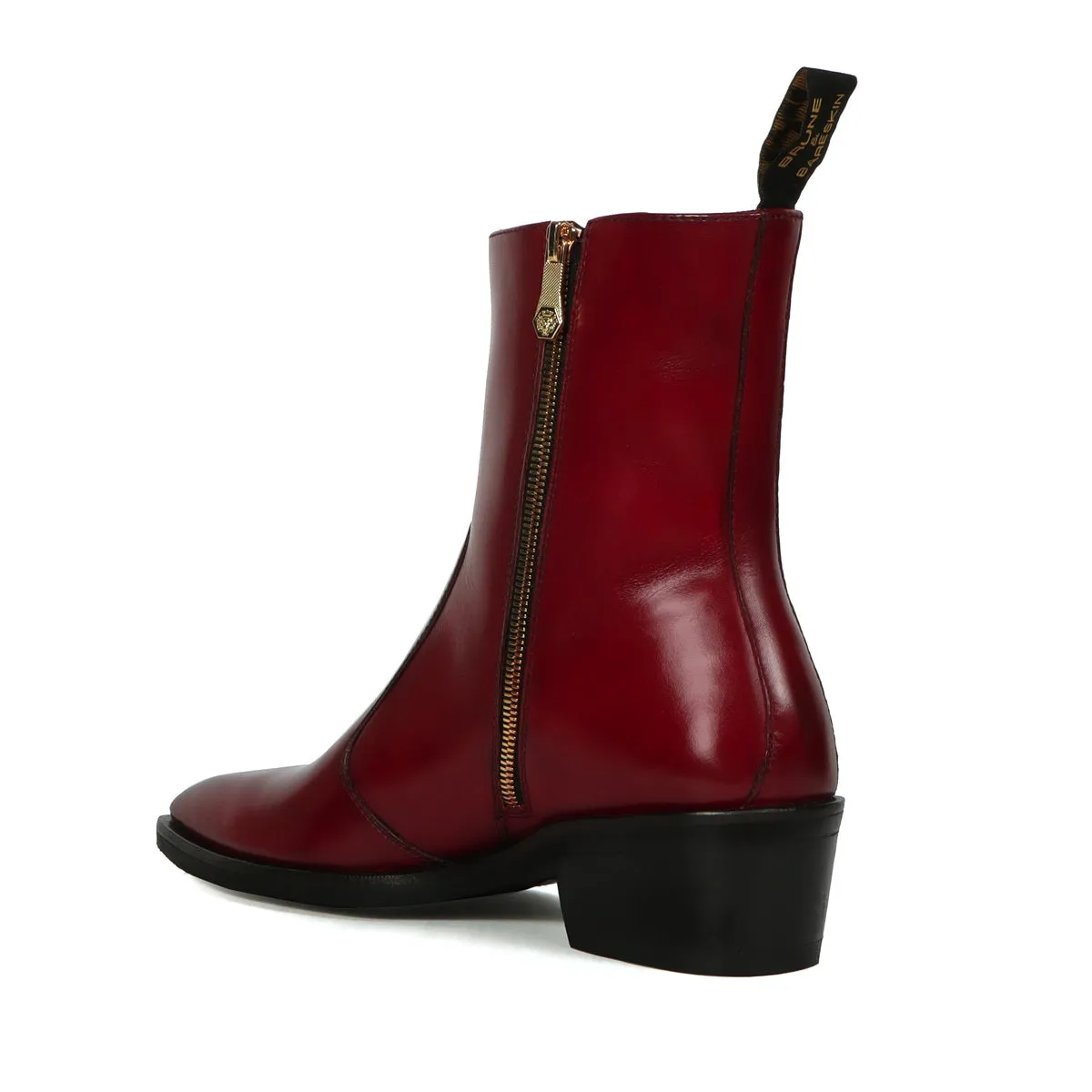 Light Wight Cuban Chelsea Boot In Wine Genuine Leather with Zip Closure