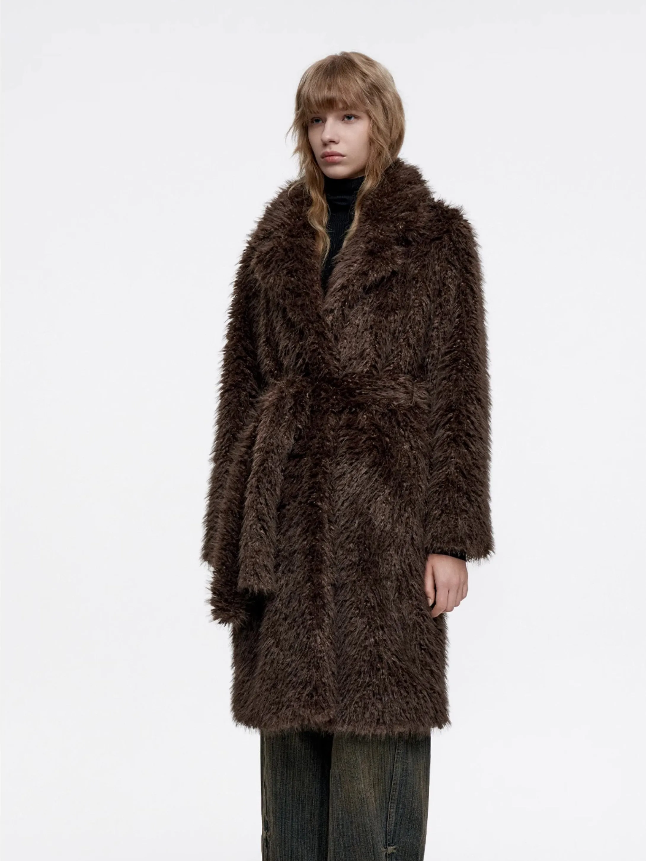 Long Fluffily Retro Plain High-End Plain Boa-Coat