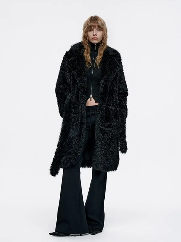 Long Fluffily Retro Plain High-End Plain Boa-Coat