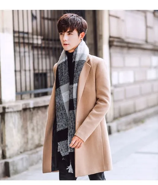 Long winter coat for men slim fit with buttons