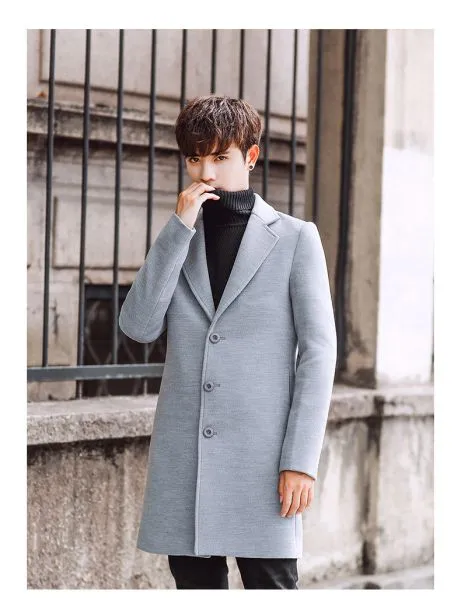 Long winter coat for men slim fit with buttons