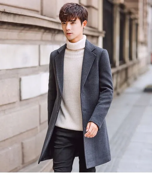 Long winter coat for men slim fit with buttons