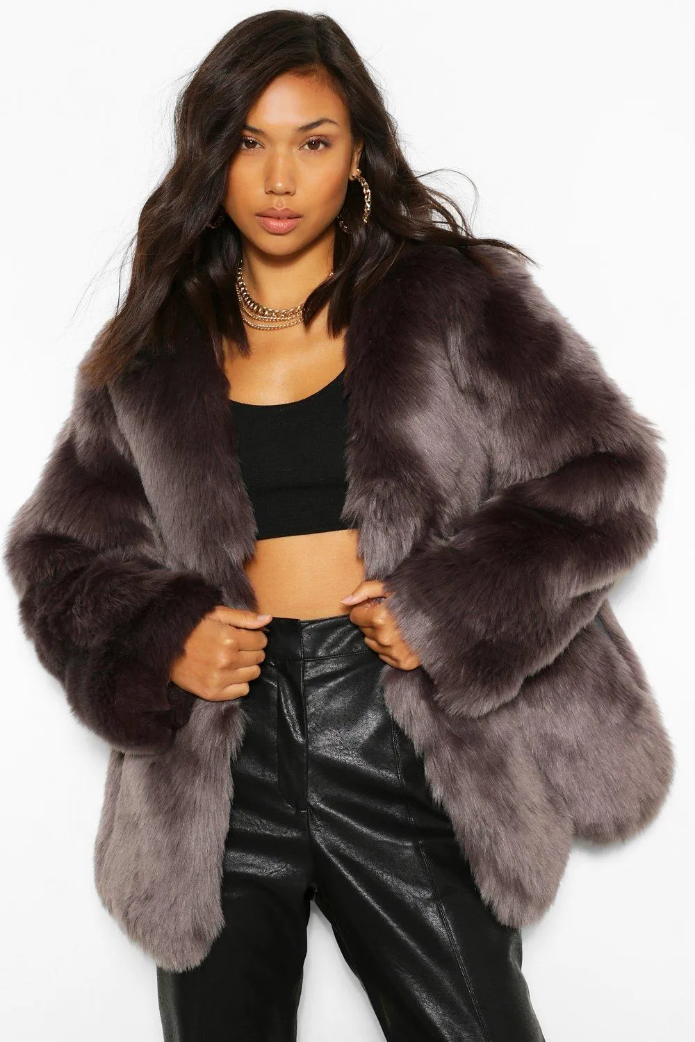 Luxe Paneled Faux Fur Coat