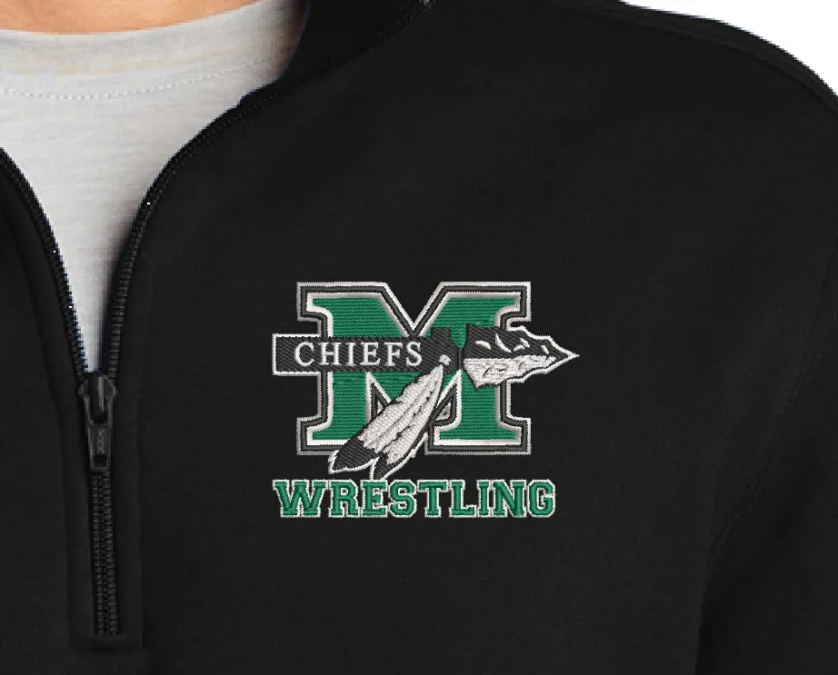 M Chiefs Wrestling - Custom Embroidered Men's Quarter 1/4 Zip  Sweatshirt - Includes 4in x 4in Embroidery - Personalized Men's S