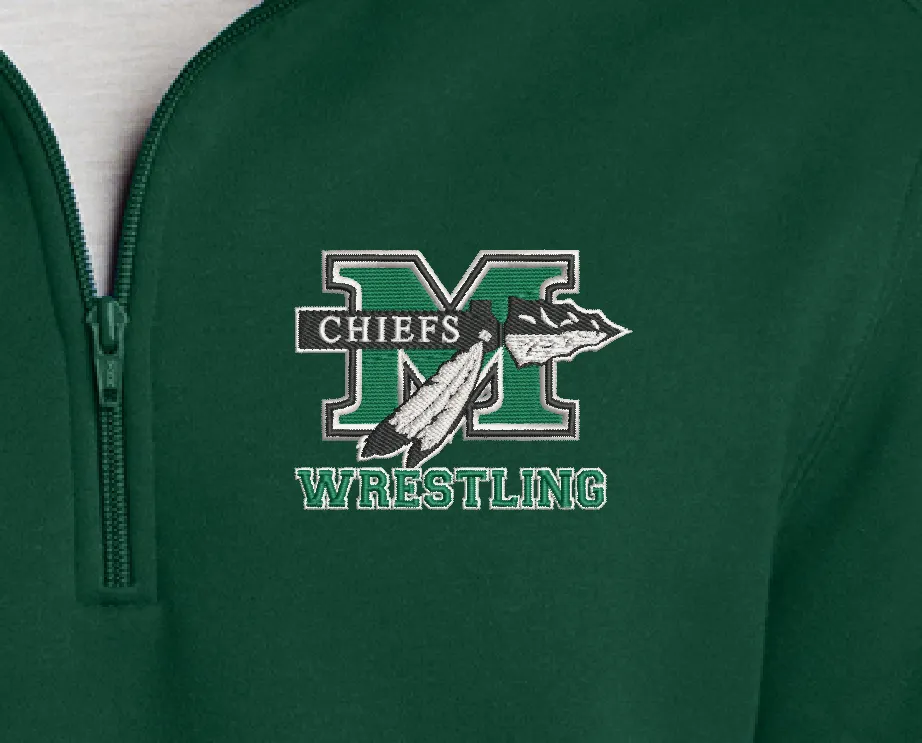 M Chiefs Wrestling - Custom Embroidered Men's Quarter 1/4 Zip  Sweatshirt - Includes 4in x 4in Embroidery - Personalized Men's S