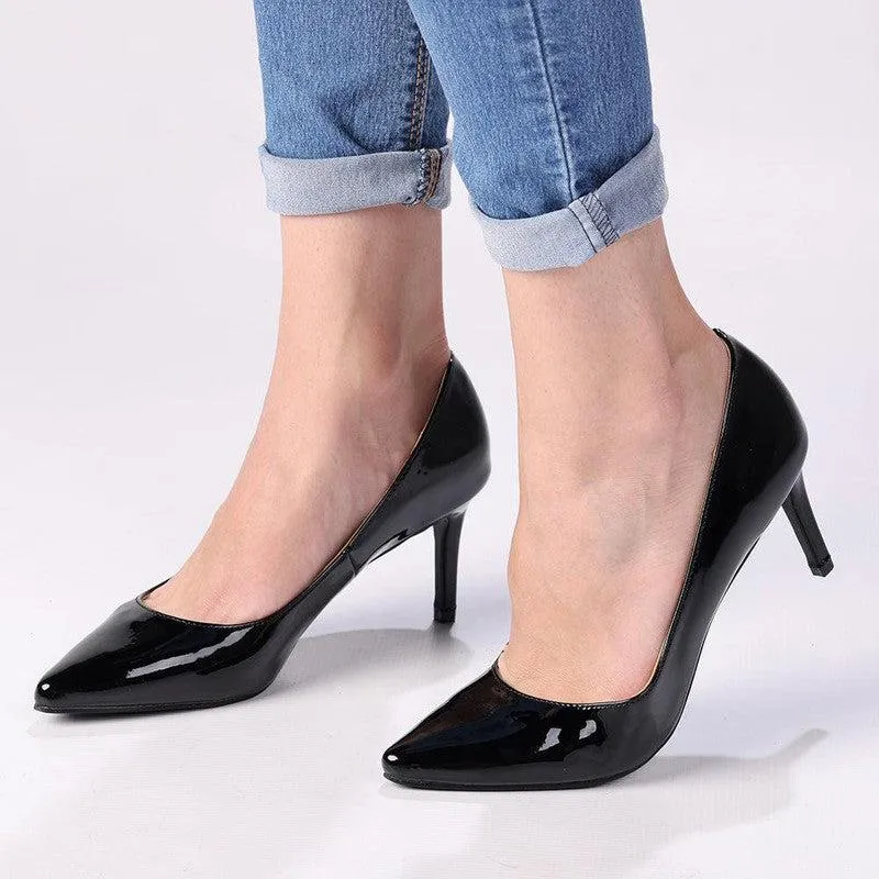 Madison Penny Patent Court Heels - Black