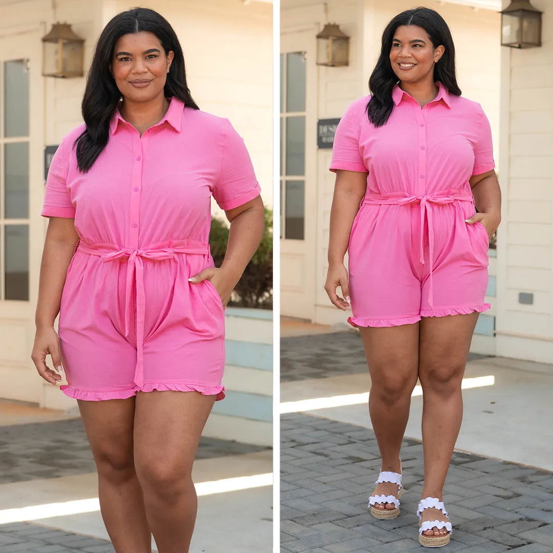 Malibu Memories Romper, Hot Pink