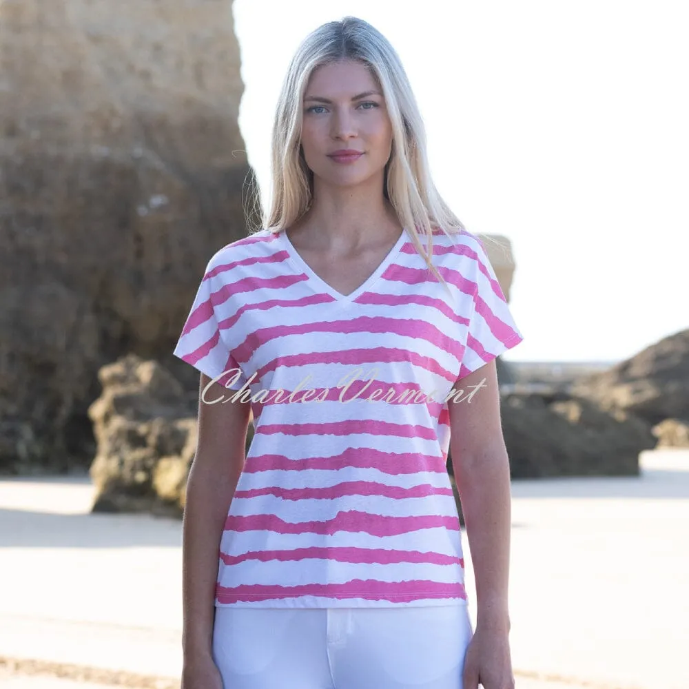 Marble Striped V-Neck Top - Style 7364-135 (Watermelon / White)