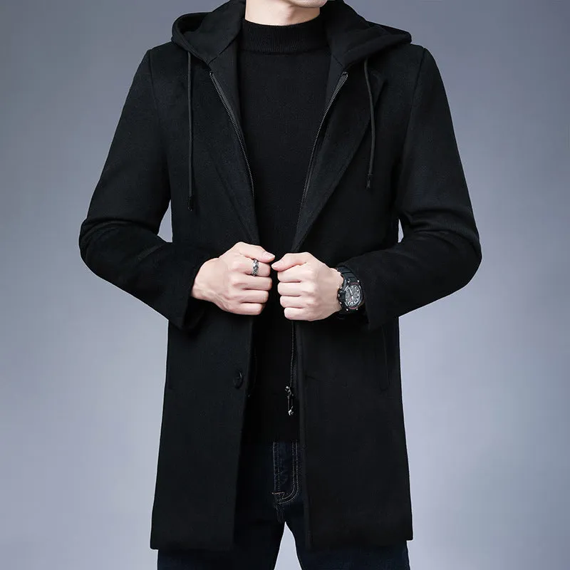 Mens Detachable Hooded Woolen Winter Coat