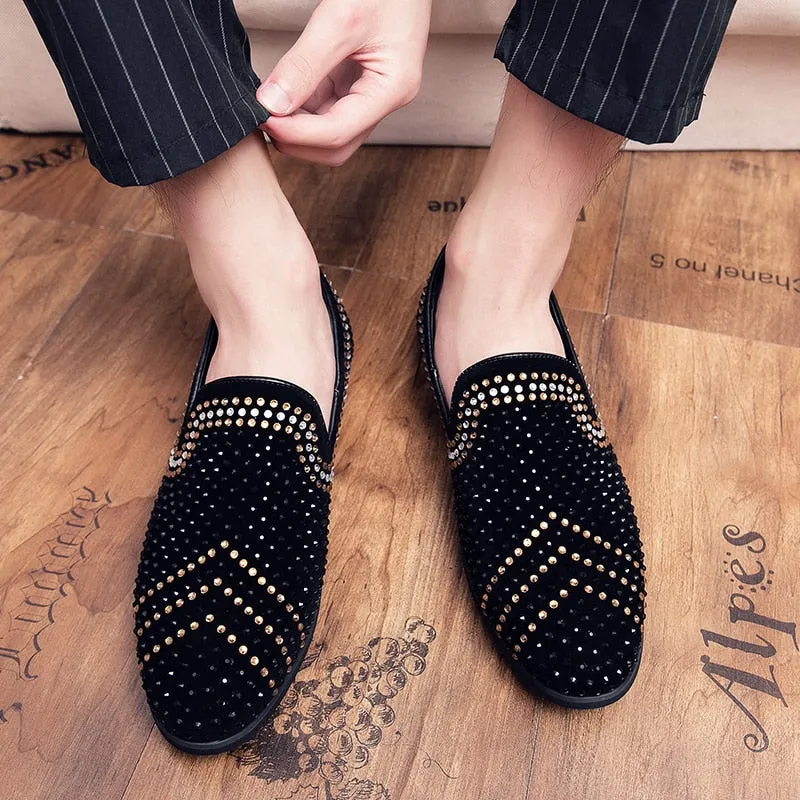 Men's Luxury Italian Style Rhinestone Nightclub Wedding Loafers Shoes