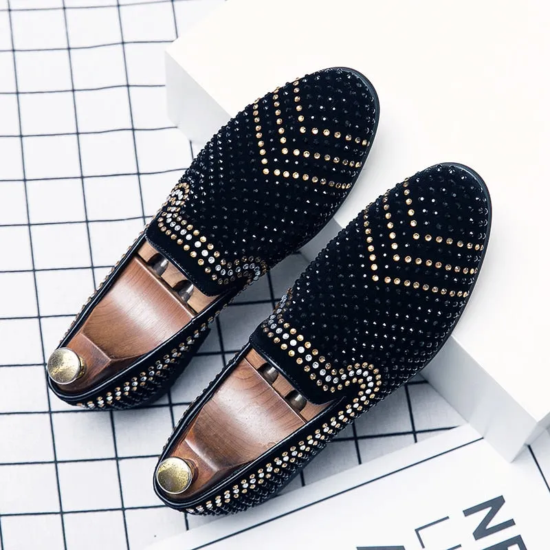 Men's Luxury Italian Style Rhinestone Nightclub Wedding Loafers Shoes