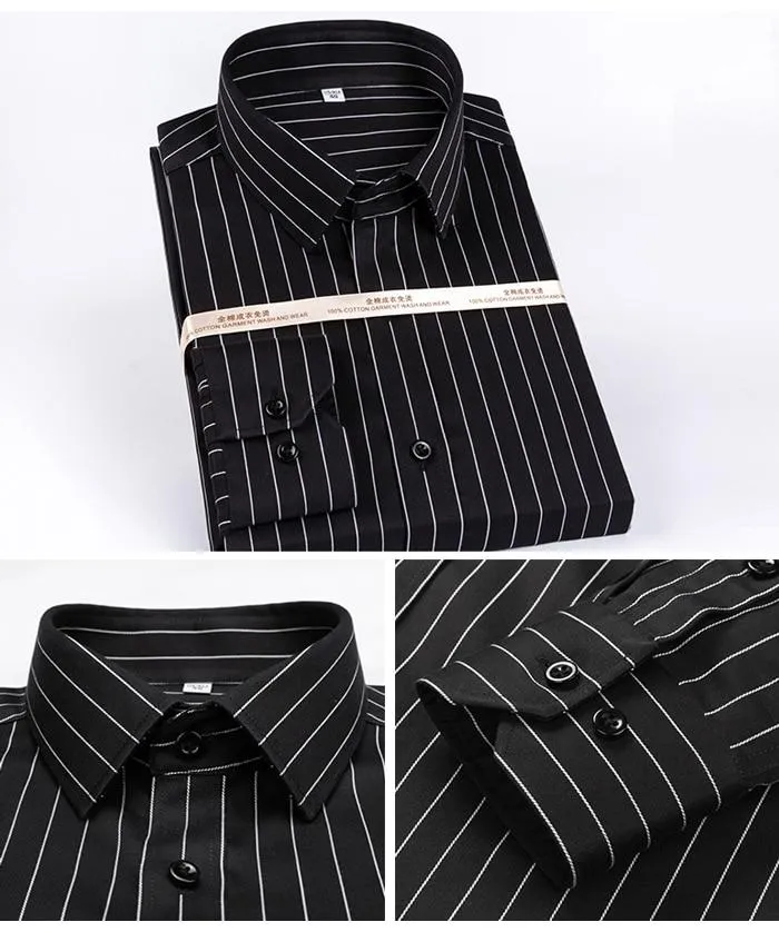 Men's Non-Iron Striped Pocket Less Standard Fit Long Sleeve Dress Shirt