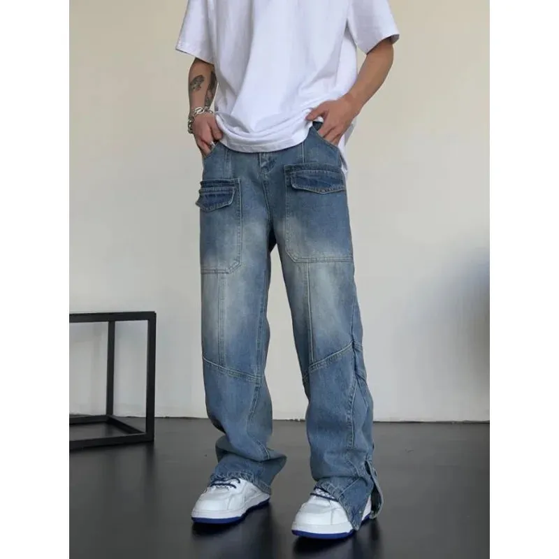 Men's Summer Retro Casual Mid-Waist Denim Straight Leg Trousers