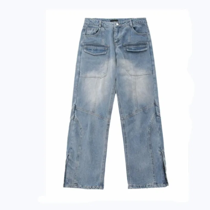 Men's Summer Retro Casual Mid-Waist Denim Straight Leg Trousers