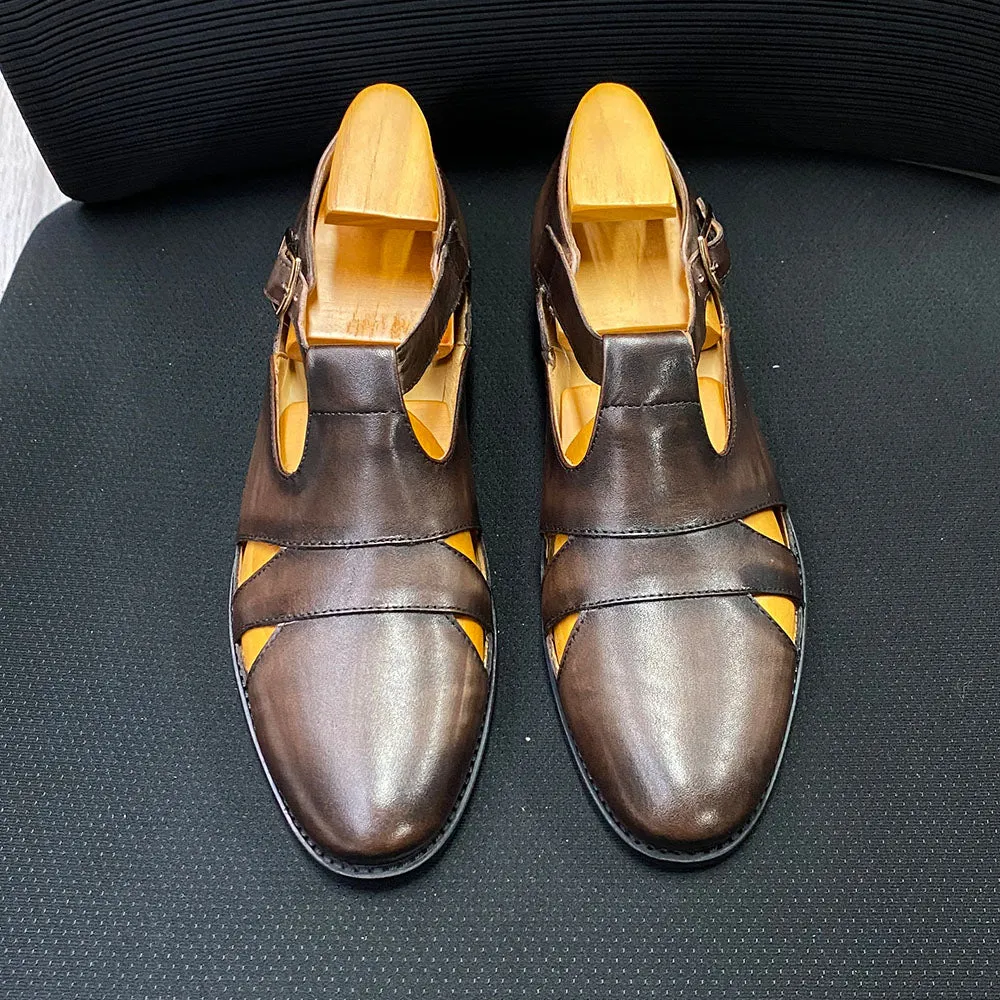 Men's Summer Retro Style Buckle Strap Solid Pattern Handmade Dress Shoe on Clearance