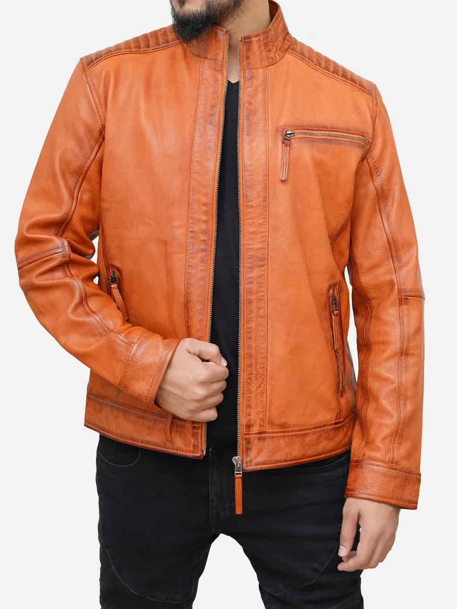 Men's Tan Brown Biker Style Leather Jacket