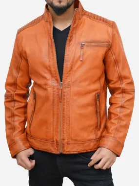 Men's Tan Brown Biker Style Leather Jacket