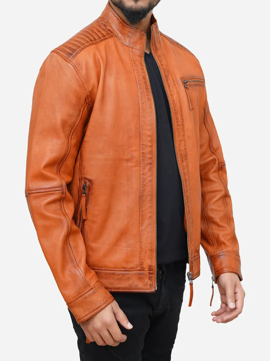 Men's Tan Brown Biker Style Leather Jacket