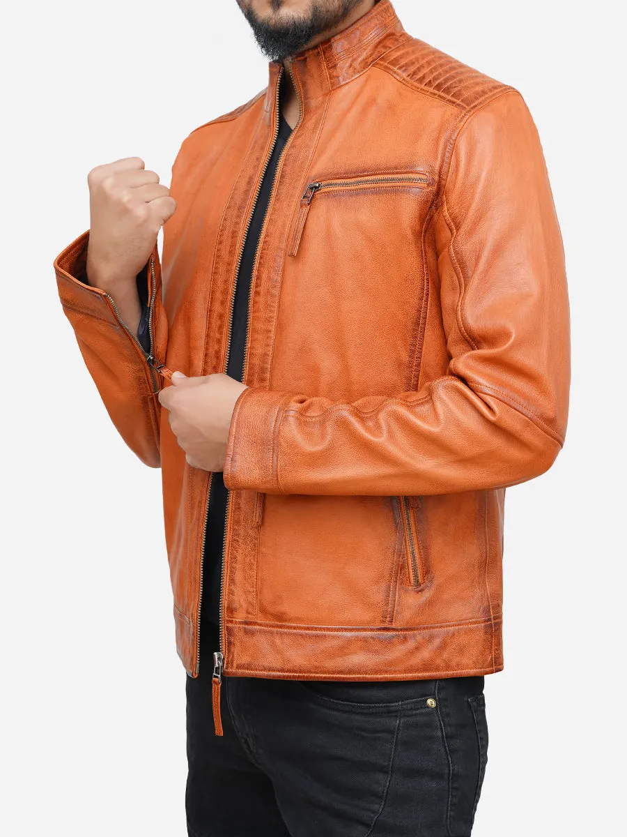 Men's Tan Brown Biker Style Leather Jacket