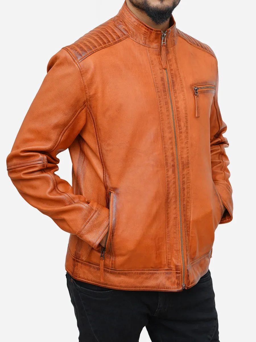 Men's Tan Brown Biker Style Leather Jacket