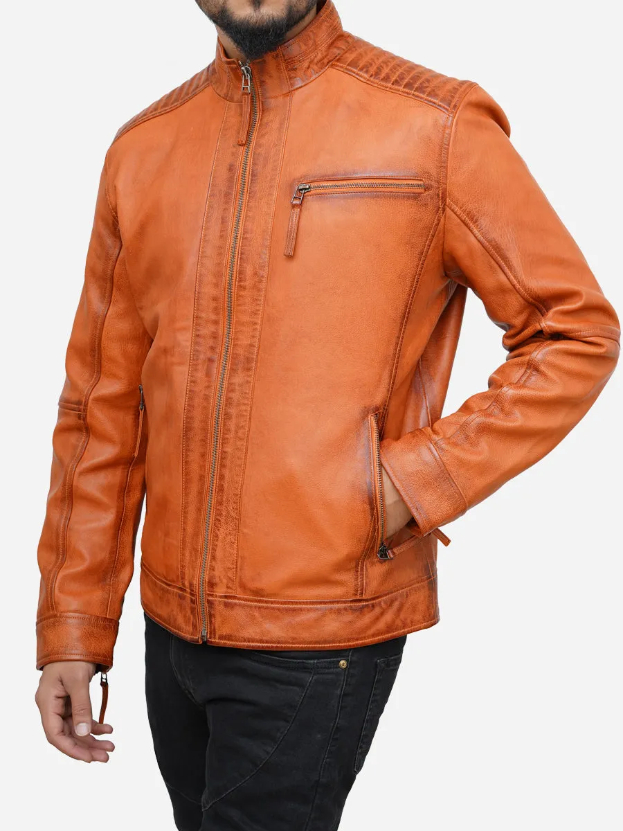 Men's Tan Brown Biker Style Leather Jacket