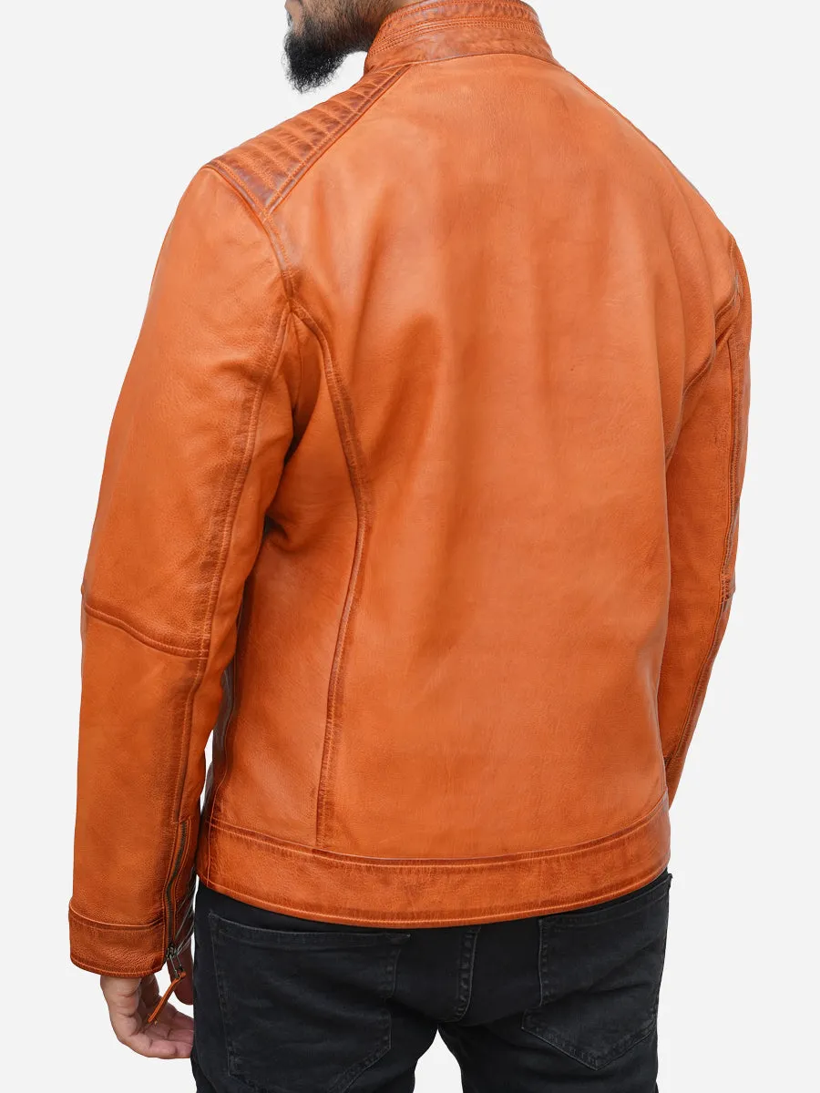 Men's Tan Brown Biker Style Leather Jacket