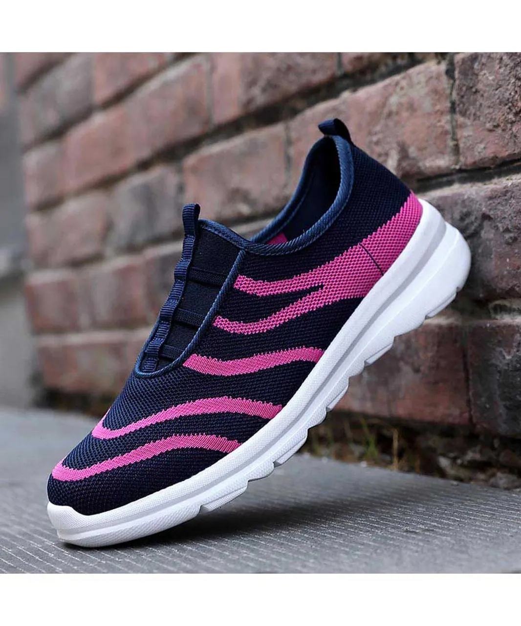 Navy stripe pattern casual slip on shoe sneaker