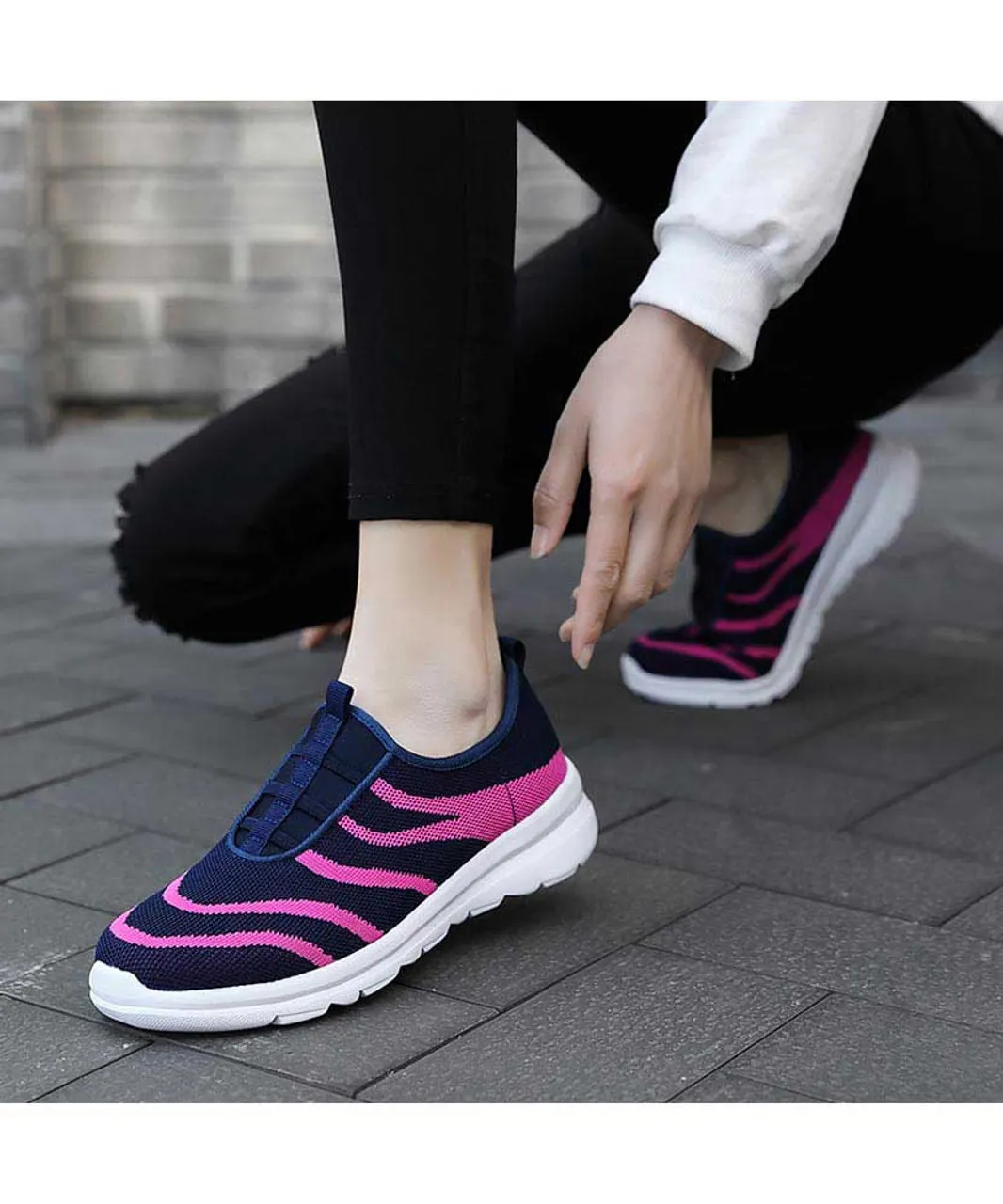 Navy stripe pattern casual slip on shoe sneaker