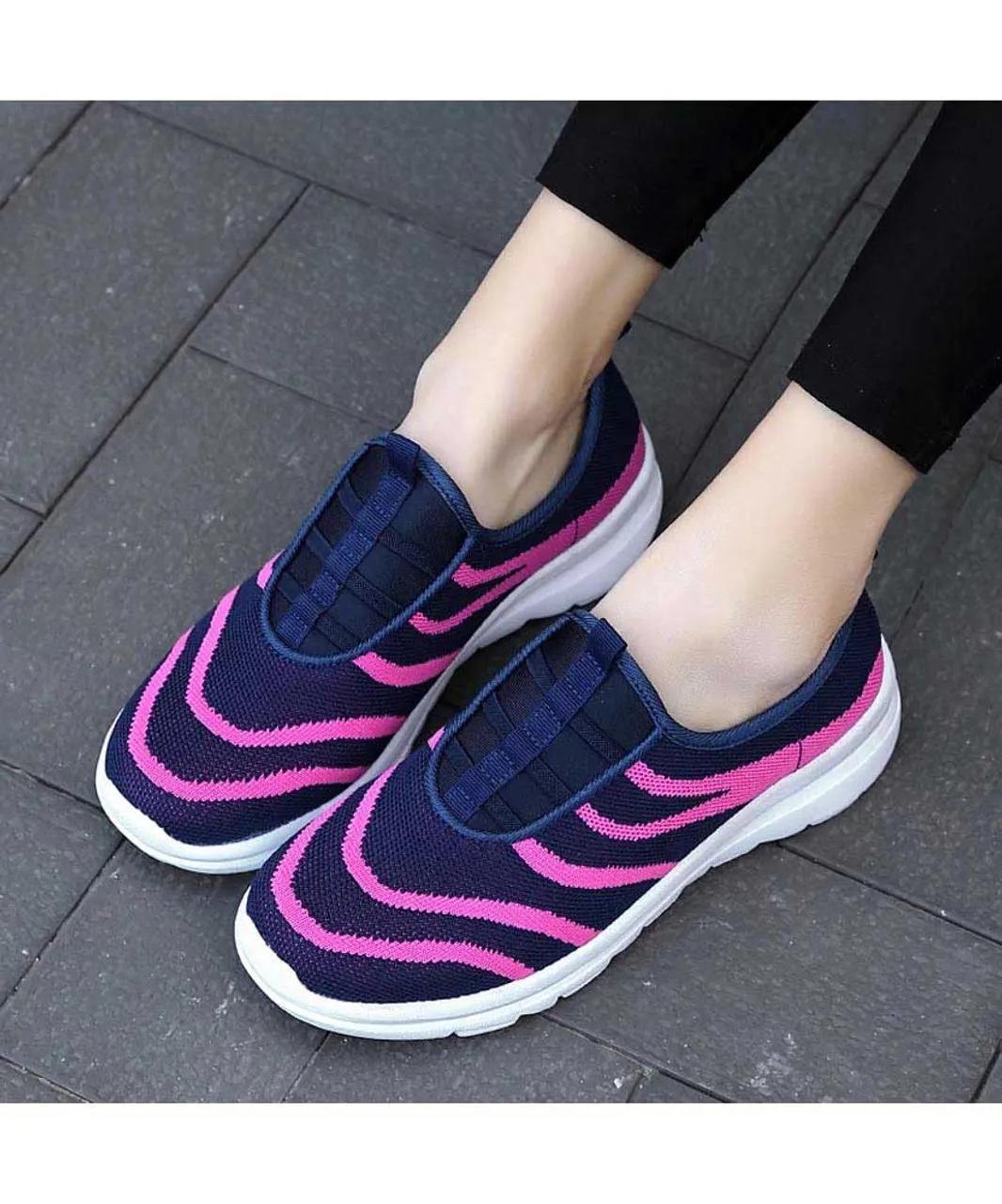 Navy stripe pattern casual slip on shoe sneaker