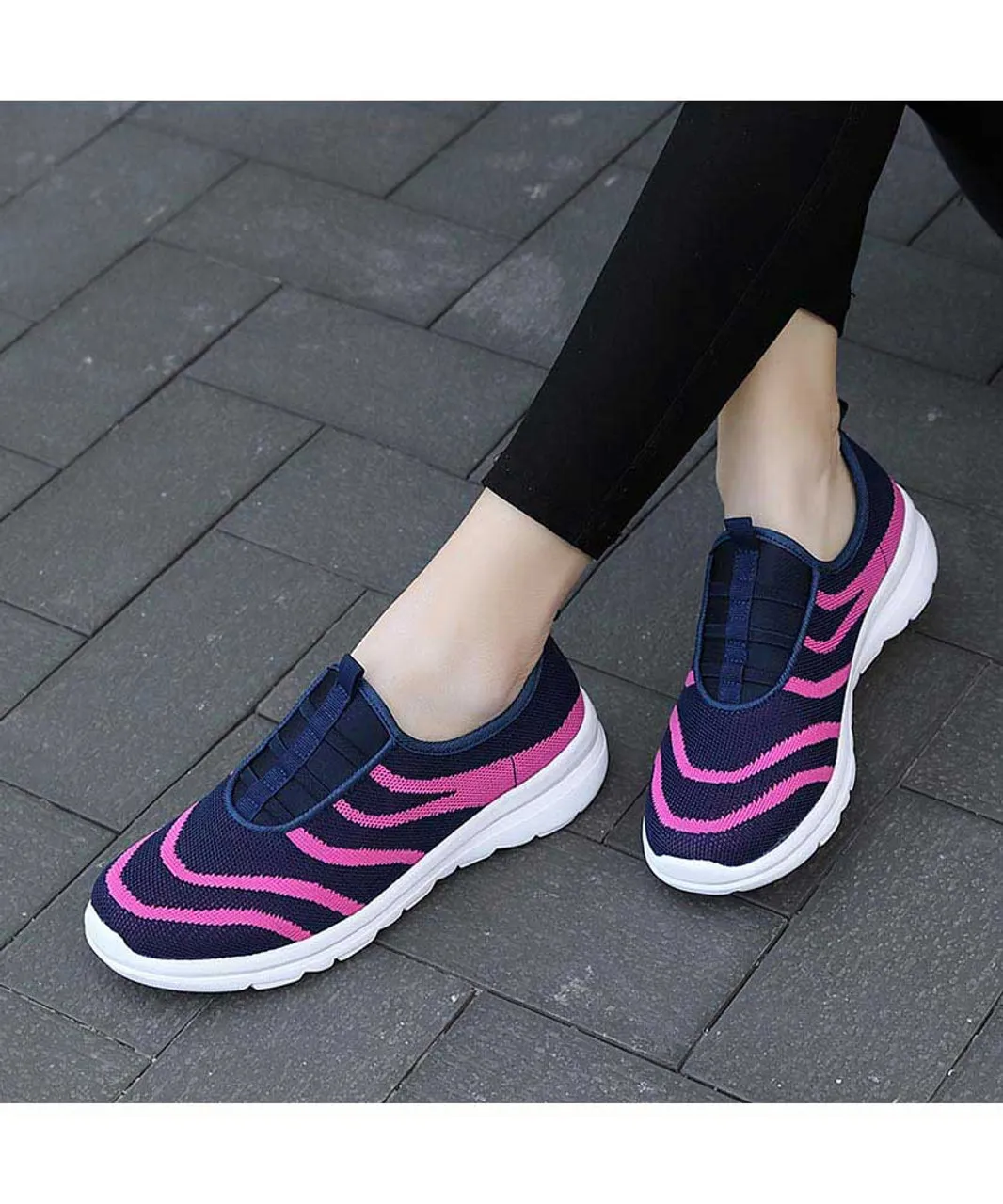 Navy stripe pattern casual slip on shoe sneaker