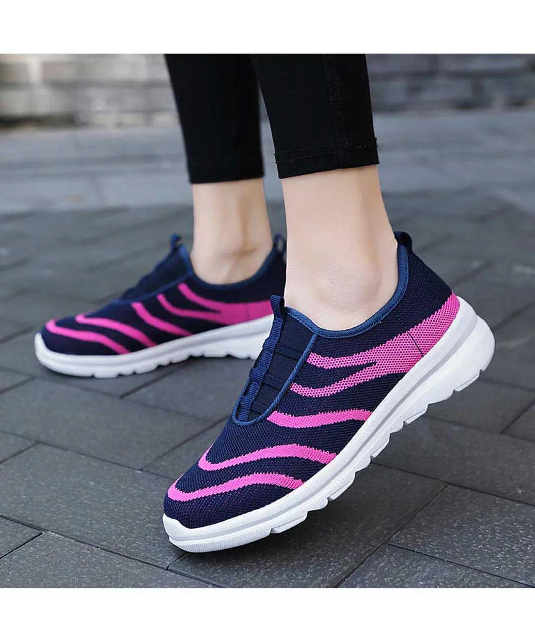 Navy stripe pattern casual slip on shoe sneaker