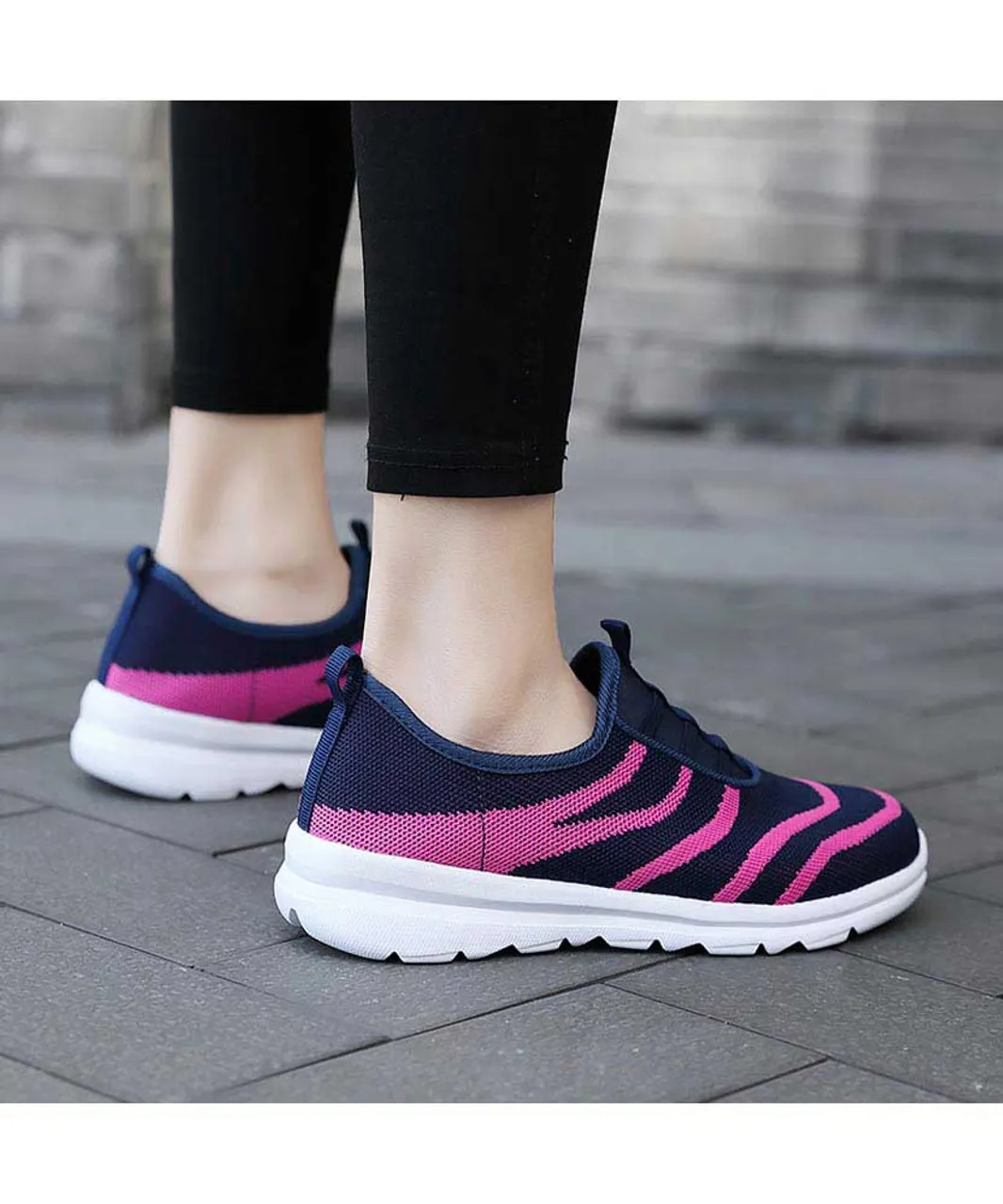 Navy stripe pattern casual slip on shoe sneaker