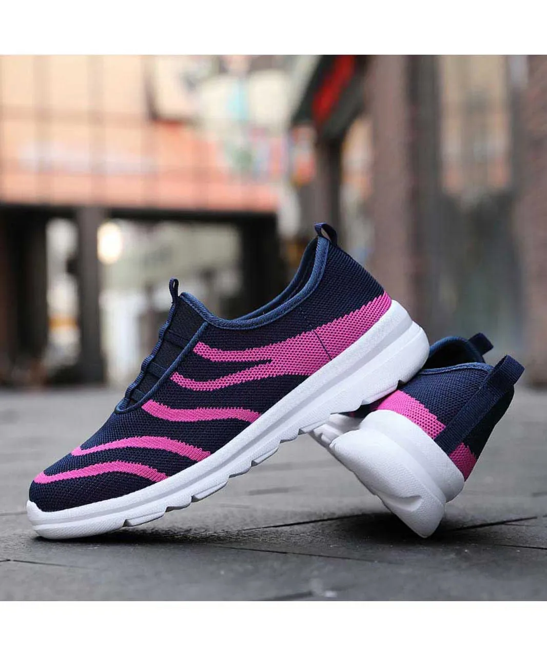 Navy stripe pattern casual slip on shoe sneaker