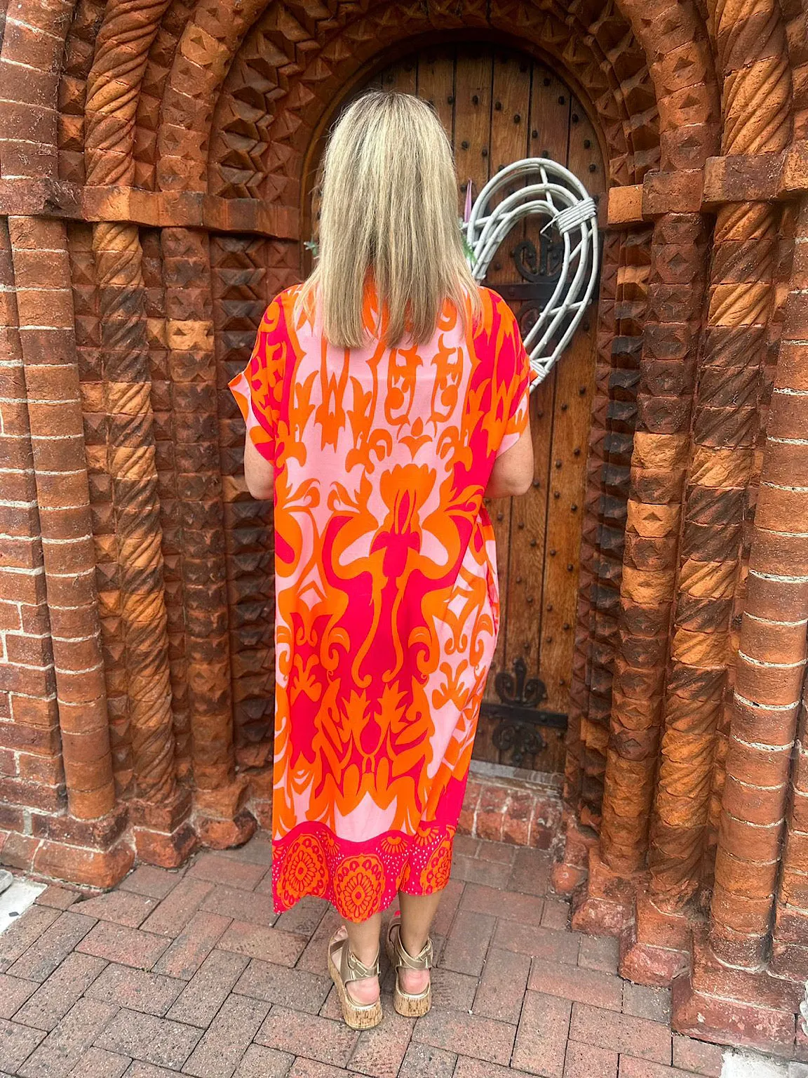 Orange Damask Pocket Dress Rebecca