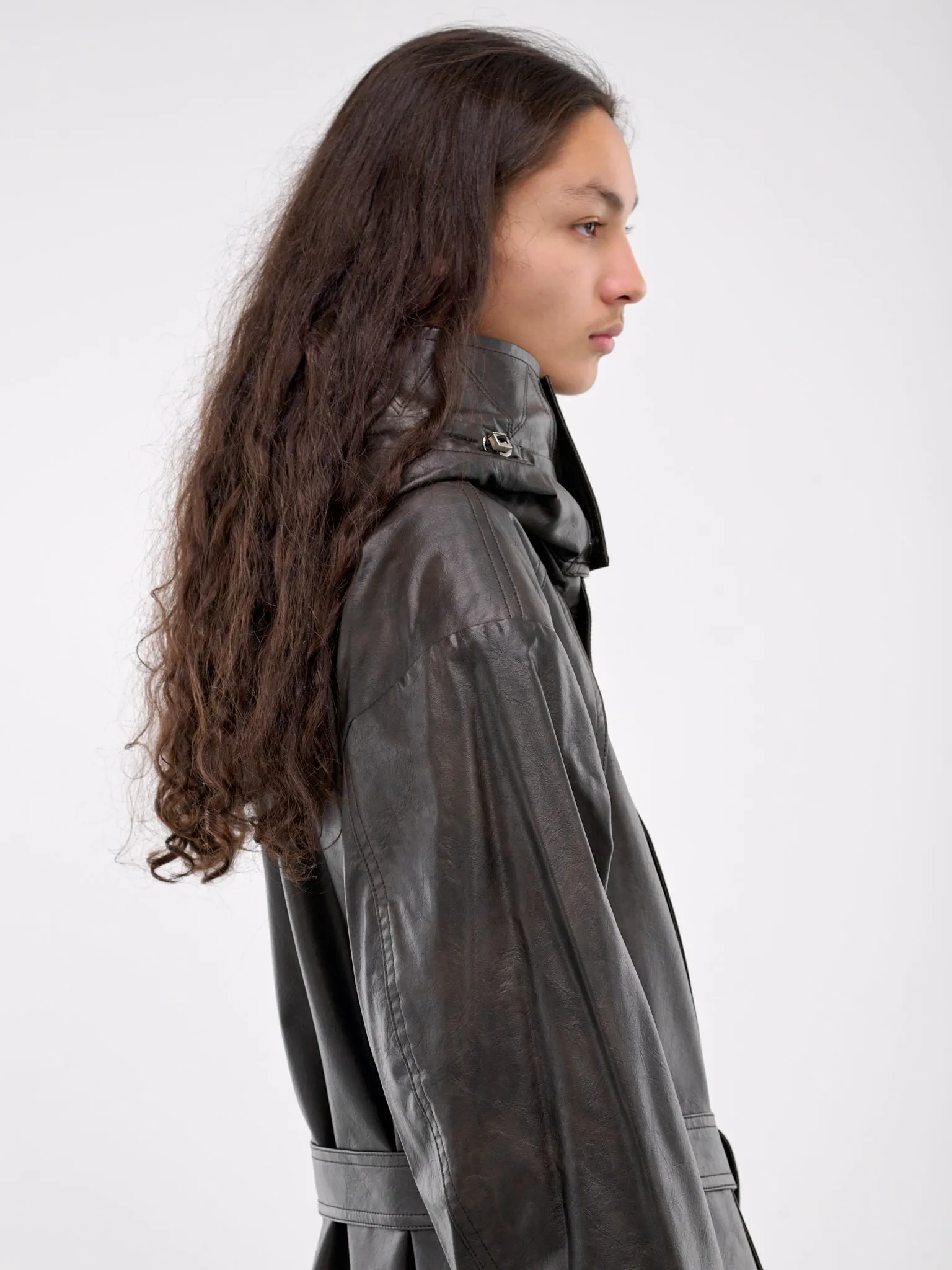 Oversized Faux Leather Coat (FMF18CT05-BLACK-BROWN)