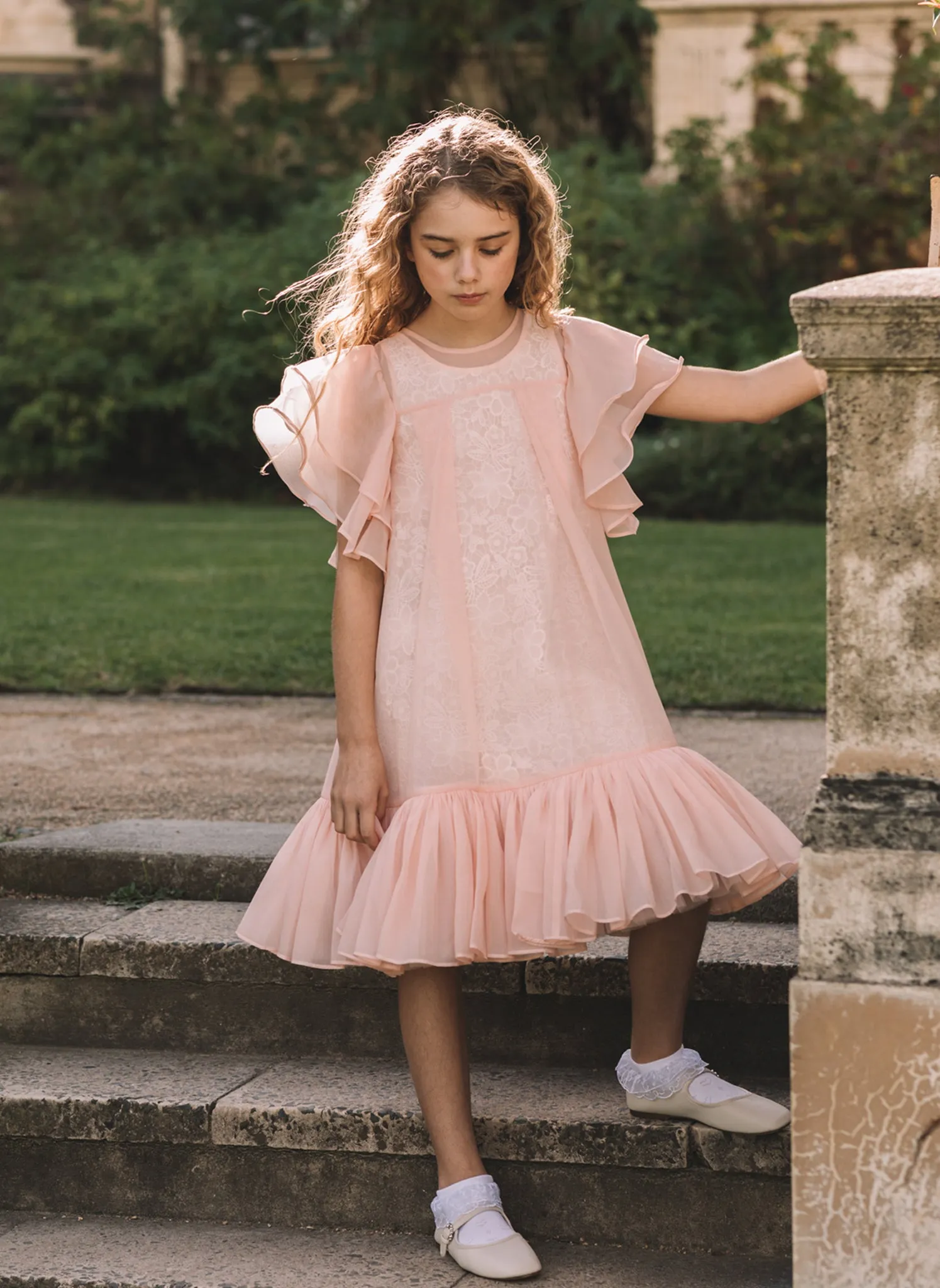 Petite Amalie Organza Overlay Dress with Lace Slip