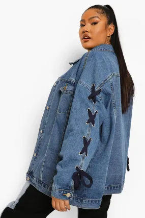 Plus Lace Detail Oversized Denim Jacket