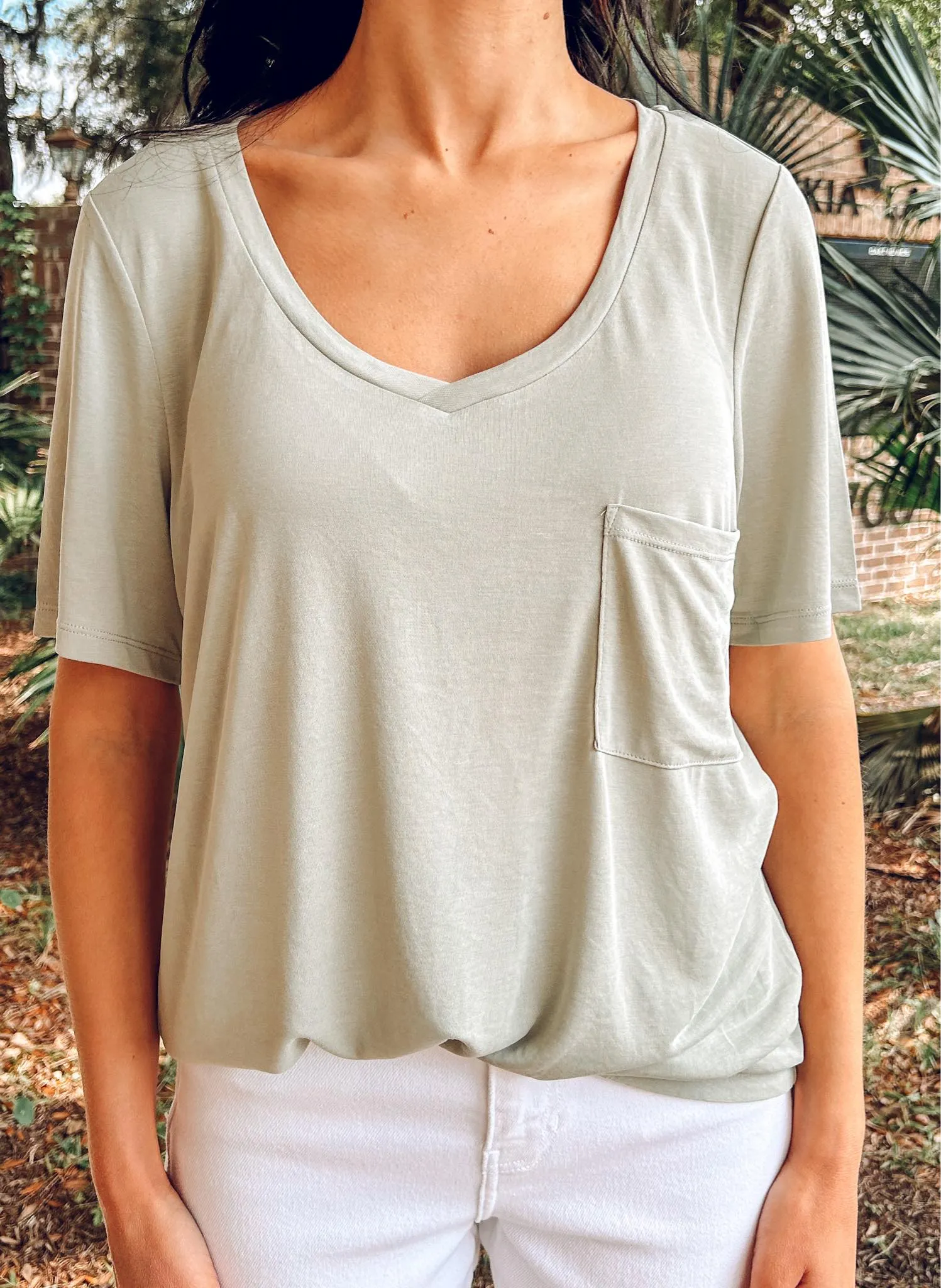 Pocket VNeck Tee | Sage