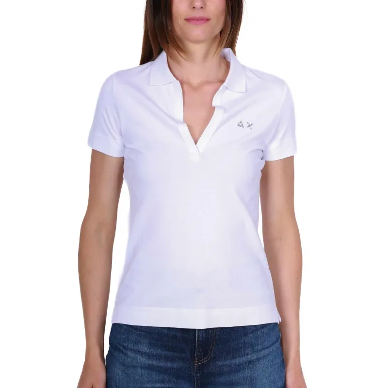 POLO DONNA MANICHE CORTE IN PIQUET STRETCH, BIANCO