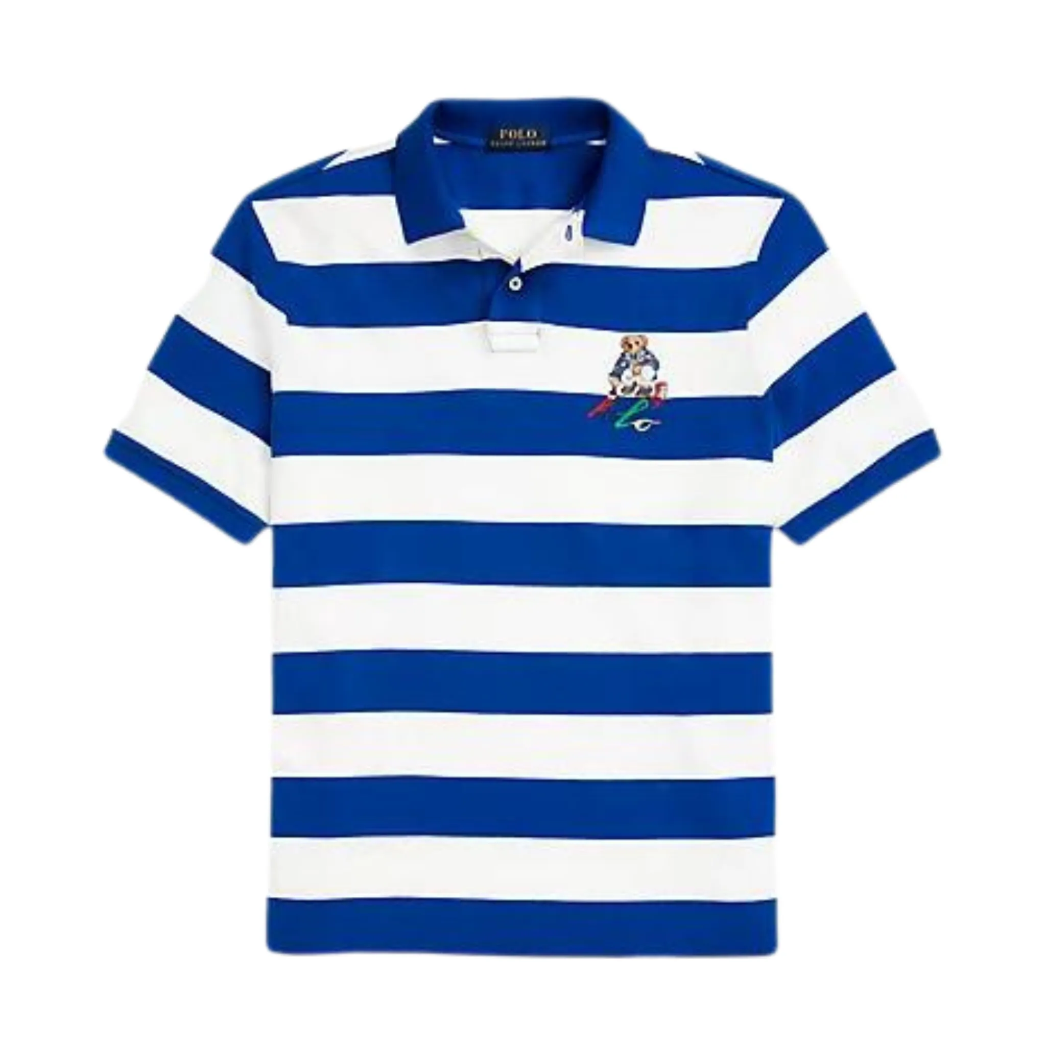 Polo Ralph Lauren Classic Fit Polo Bear Mesh Polo Shirt (Blue Stripe)