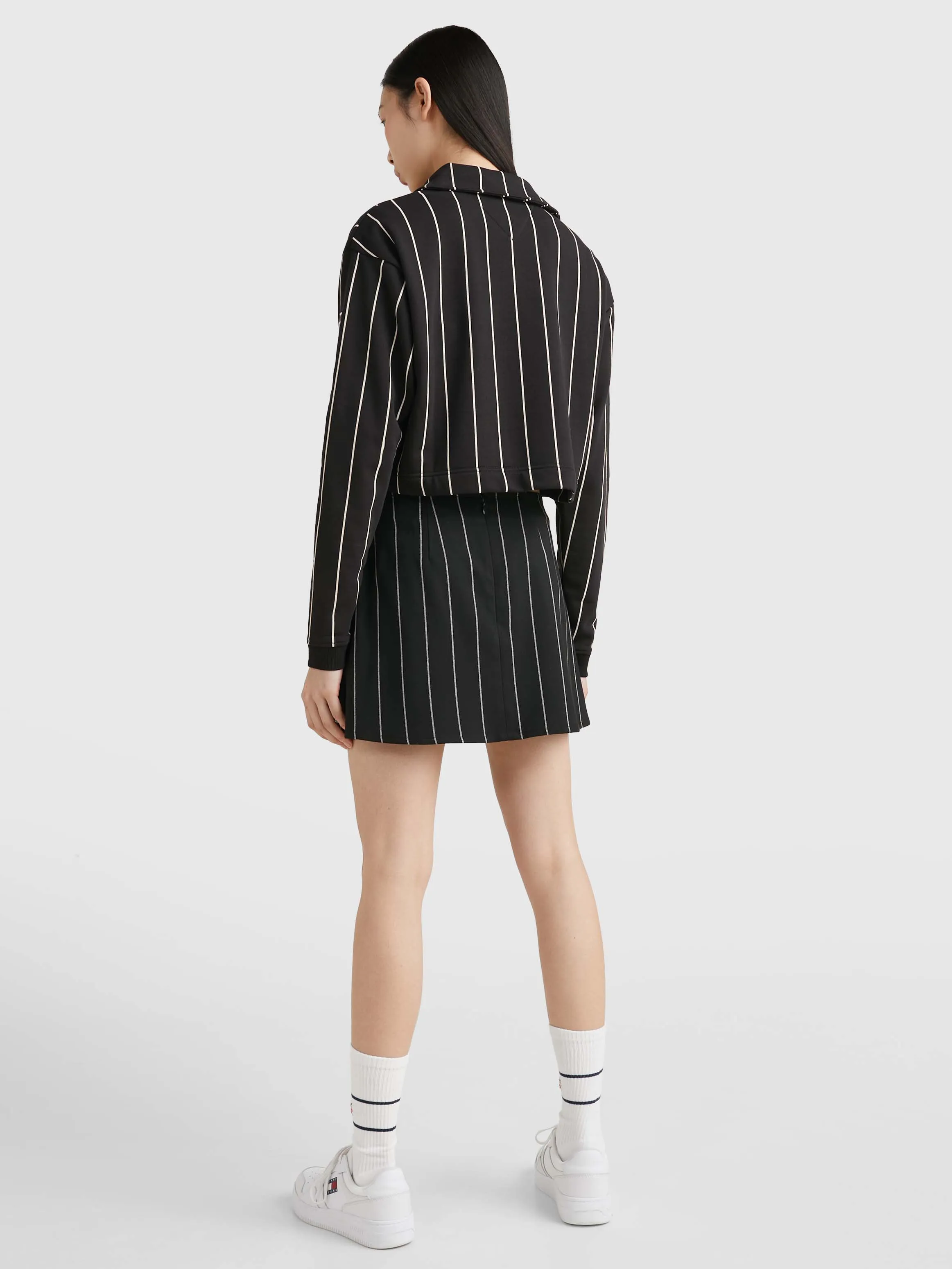 Quarter-Zip Cropped Pinstripe Rugby Shirt | Sweatshirts & Hoodies | Tommy Jeans