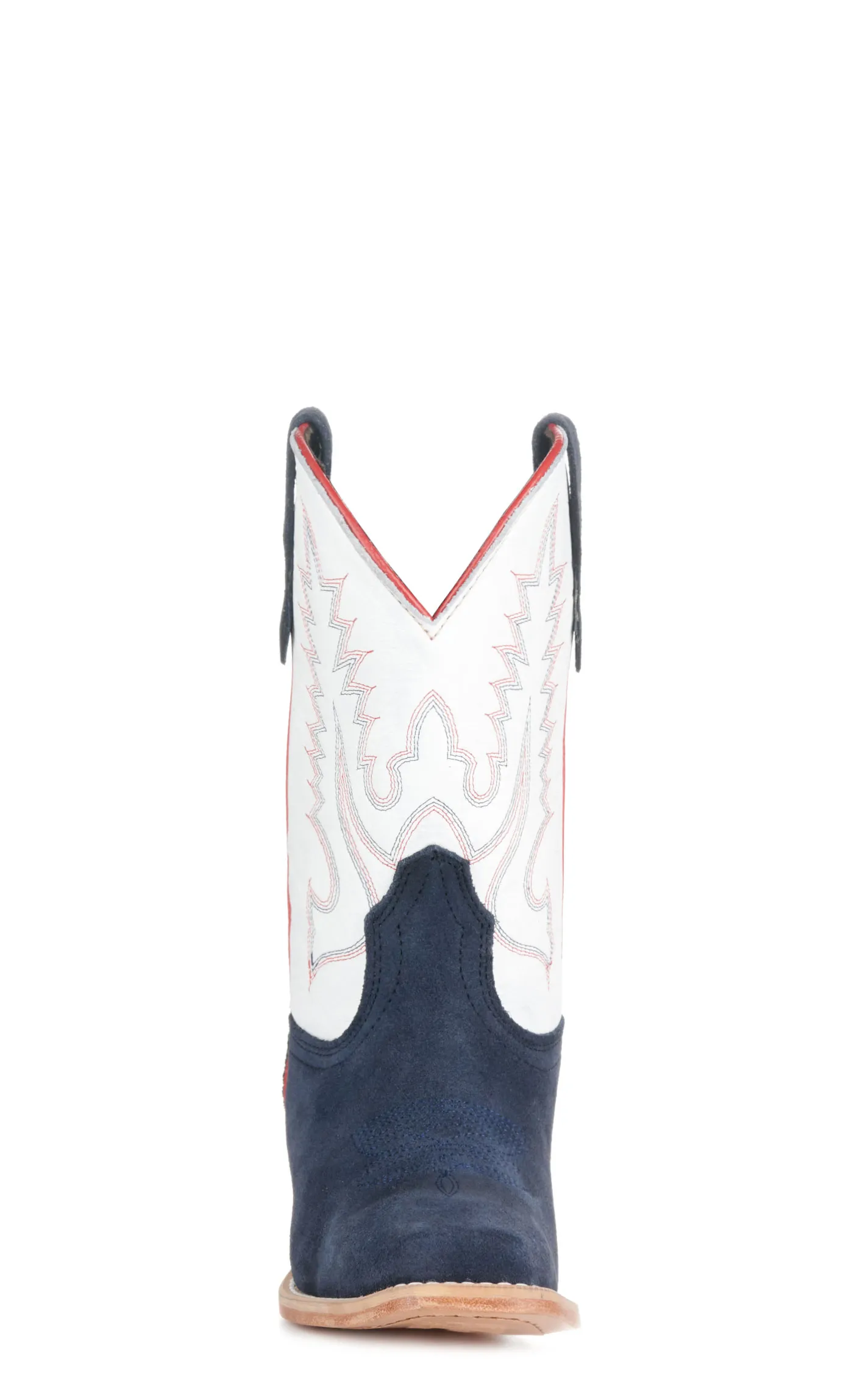 R. Watson Youth White and Navy Suede Punchy Square Toe Cowboy Boots