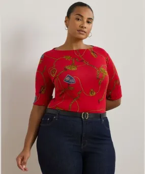 Ralph Lauren Plus Size Belting-Print Elbow-Sleeve Tee