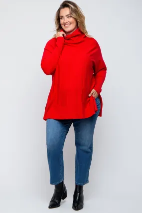 Red Cowl Neck Dolman Sleeve Maternity Plus Sweater