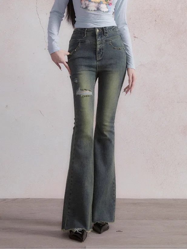 Retro Ripped Flared Jeans