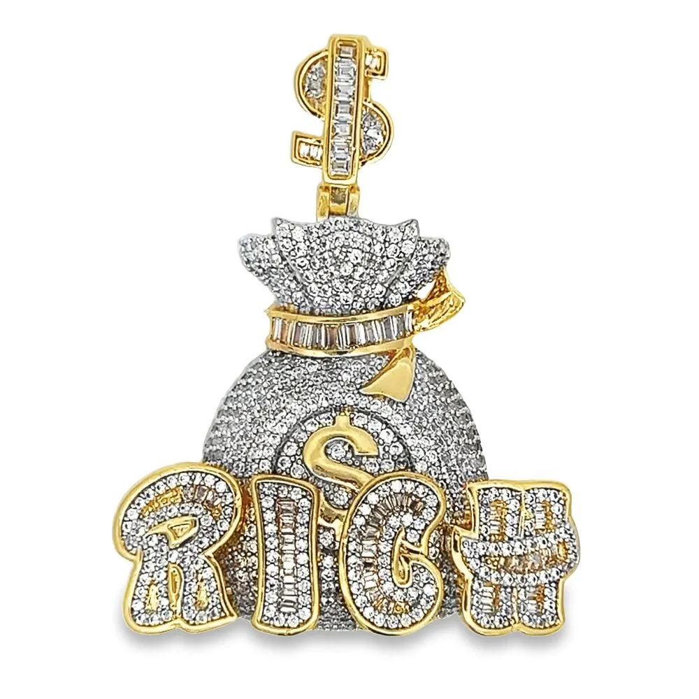 RICH Money Bag CZ Hip Hop Iced Out Pendant