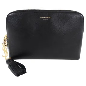 Saint Laurent Small Black Leather Cosmetic Accessory Pouch Bag